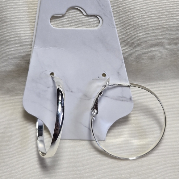 Sterling Silver Lever Back Hoop Earrings Appx 1" - Picture 3 of 4